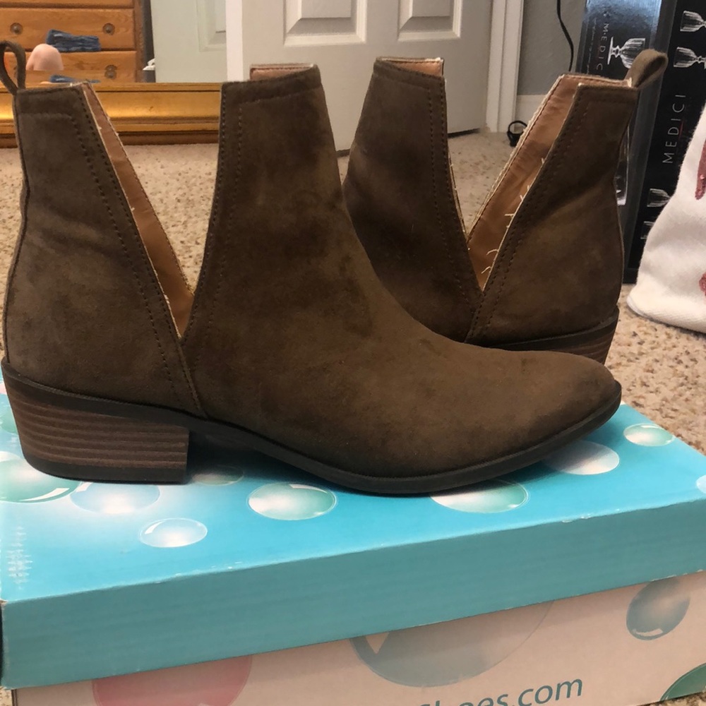 Brown suede booties